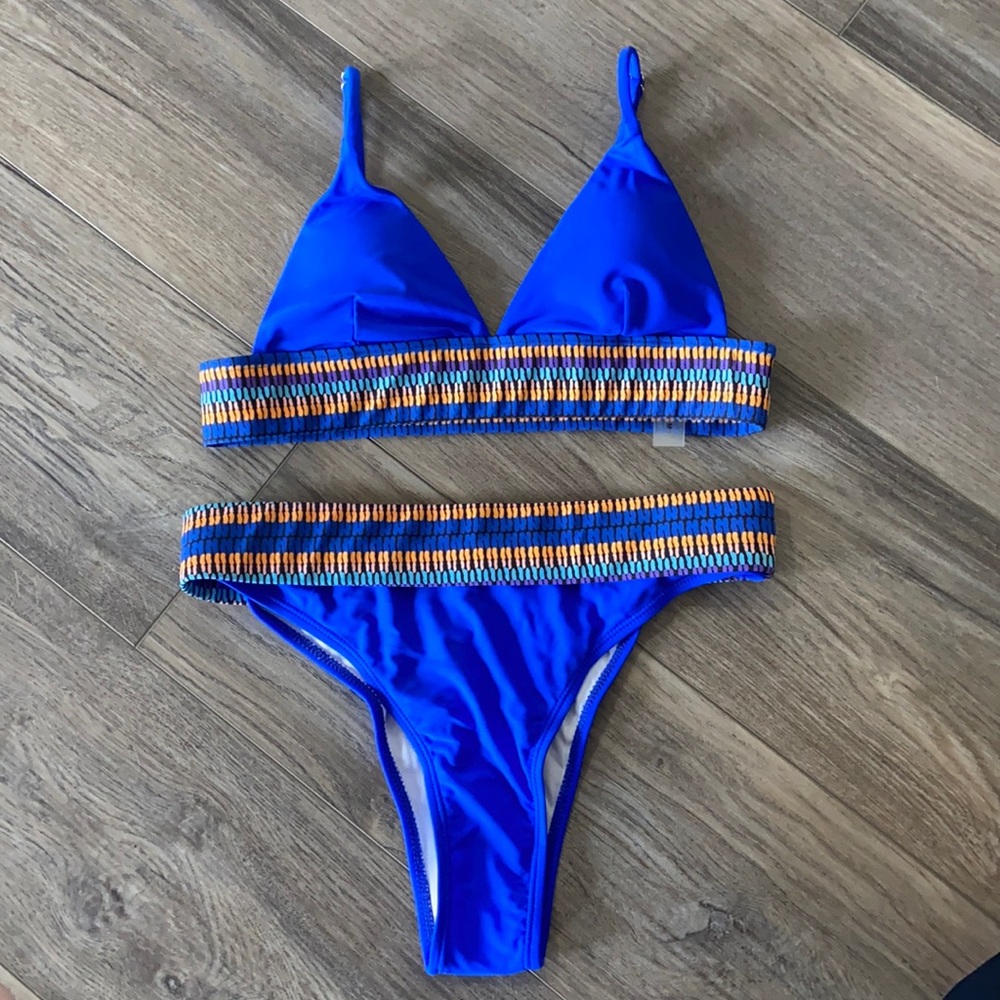 SHEIN blue triangle bikini high waisted